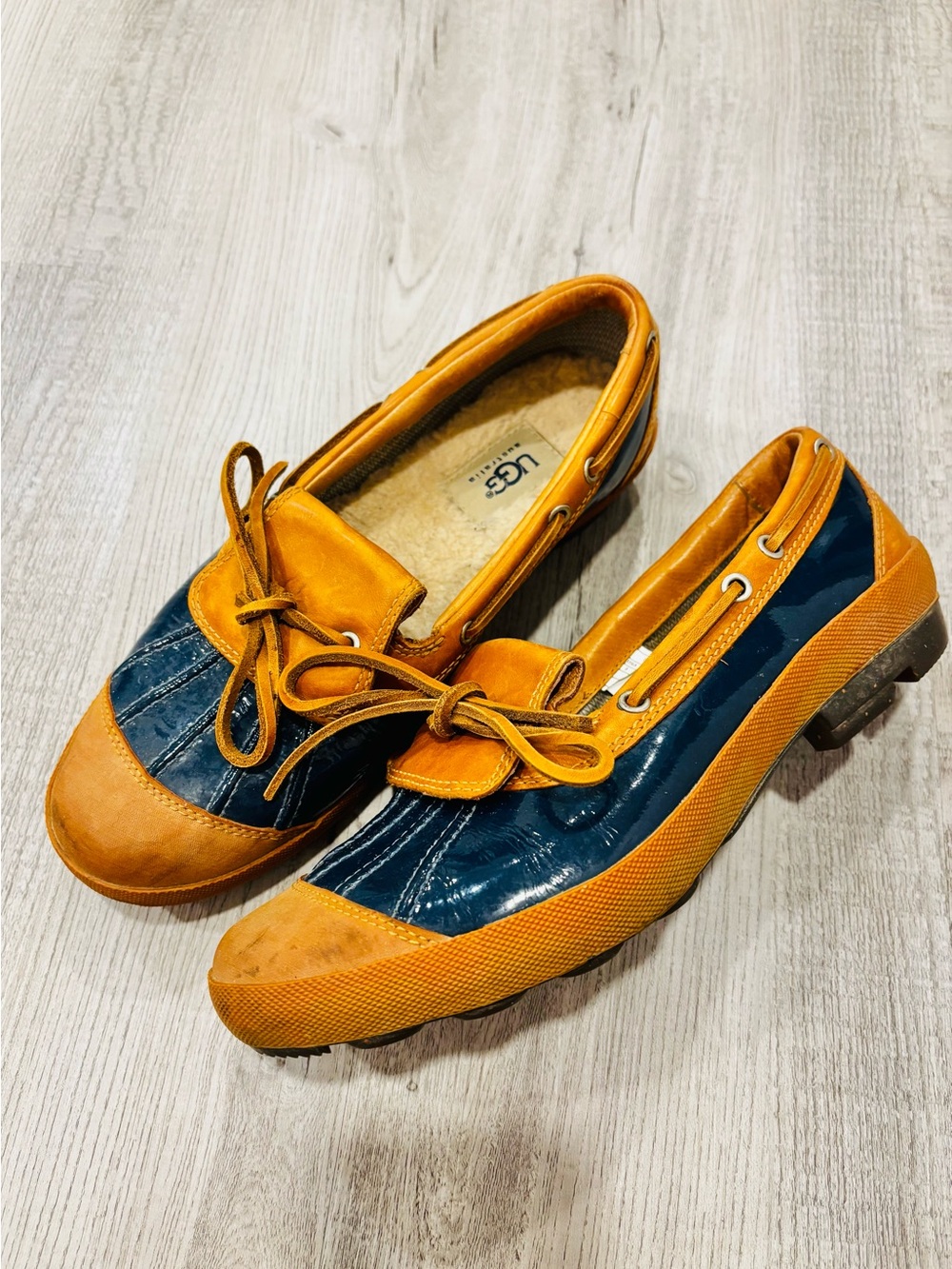 UGG Navy and Tan Rain Boat Shoes